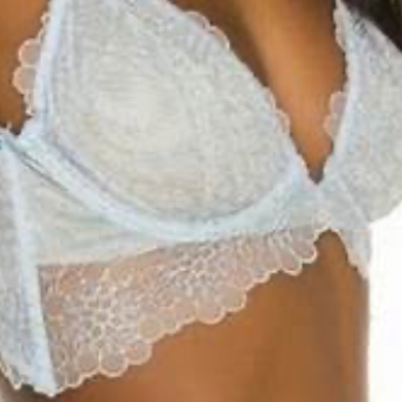 FREE PEOPLE LUCIA LACE UNDERWIRE BRA PRETTY BLUE HYDRANGEA COLOR LAYERING SZ 32A - Picture 4 of 14